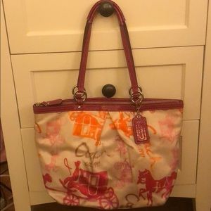 Coach Pink Signature Horse & Carriage Tote
